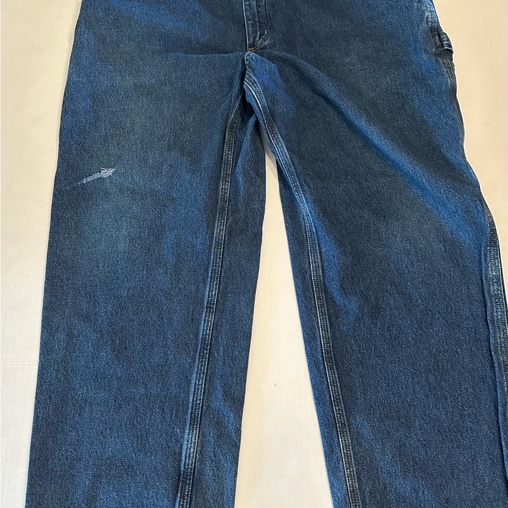 Carhartt Relaxed Cargo Blue Jeans with Distressed Detail Hemmed